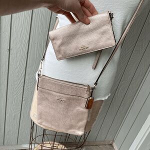 Coach Gold Pebbled Leather Crossbody & Matching Wallet, Retired Set